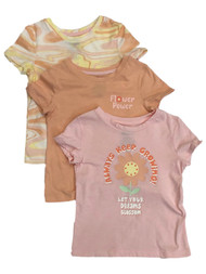 Girls 3 Piece T-Shirt Set Pink Floral & Orange Tie Dye Tee Shirts