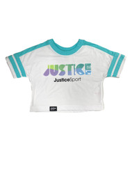 Justice Girls J-Sport Active White T-Shirt Tee Shirt Sequin Logo