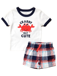 Carters Infant Boys Blue & White Crabby But Cute Shirt & Shorts Set