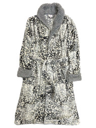Womens Plush Gray Leopard Print Bathrobe House Coat Bath Robe