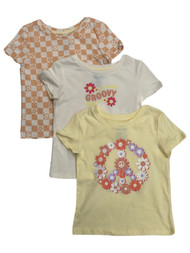 Girls 3 Piece T-Shirt Set Yellow Floral Groovy Peace & Love Tee Shirts