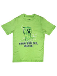 Boys Green Minecraft Creeper Short Sleeve T-Shirt Tee Shirt