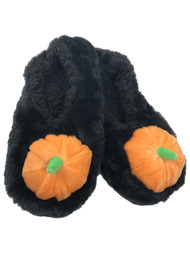 Womens Plush Black & Orange Halloween Pumpkin Ballet Slippers