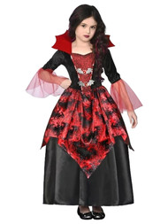 Celebrate Girls Red & Black Velvety Lace Bat Vampiress Dress Costume XL 14/16