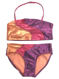 Justice Girls 2pc Swim Suit Shimmery Pink Purple & Orange Bikini