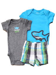 Carters Infant Boys Blue 3pcFerociously Cute Bodysuit, Shirt & Shorts Set NB