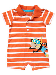 Carters Infant Boys Orange Stripe Snorkel Monkey Short Sleeved Romper