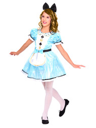 Way To Celebrate Girls Miss Alice Shiny Blue Satiny Dress Costume S 6/6X