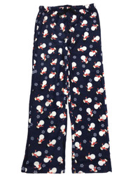 Womens Plush Blue Snowman & Snowflake Print Sleep Pants Pajama Bottoms