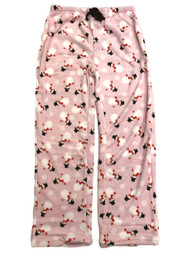 Womens Plush Pink Snowman & Snowflake Print Sleep Pants Pajama Bottoms