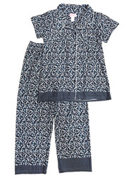 Womens Blue Floral Button Front Pajamas Lightweight Calico Sleep Set