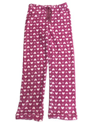 Womens Plush Pink Heart Print Valentine Sleep Pants Pajama Bottoms