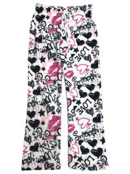 Womens Plush White Hearts & Kisses Love Print Sleep Pants Pajama Bottoms