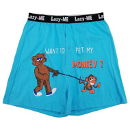 Lazy Me Mens Light Blue Pet My Monkey Funny Novelty Underwear Boxer Shorts