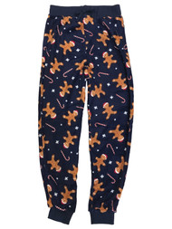 Womens Plush Blue Gingerbread Man Joggers Sleep Pants Pajama Bottoms