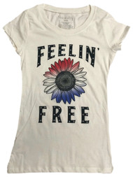 Womens (Jrs) Patriotic Floral Stars Feeling Free T-Shirt Tee Shirt