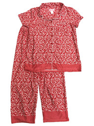 Womens Red Floral Button Front Pajamas Lightweight Calico Sleep Set