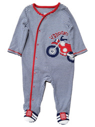 Infant Boys Blue & White Striped Motorcycle Sleeper Footie Pajamas 3/6 Months