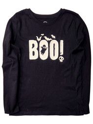 Girls Black Boo With Bats Long Sleeve Halloween T-Shirt Tee Shirt