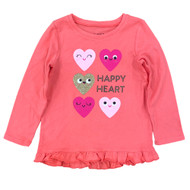 Infant Toddler Girls Pink Happy Hearts Long Sleeve Ruffle Hem T-Shirt