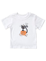Infant & Toddler White Girls Scary Cute Cat Halloween Tee Shirt T-Shirt