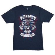 Mens Navy Blue Heather Freedom Built Tough Graphic Tee Patriotic T-Shirt Small
