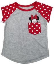 Disney Girls Minnie Mouse Smile Polka Dot Pocket Tee T-Shirt