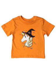 Infant & Toddler Girls Orange Unicorn Witch Halloween Tee Shirt T-Shirt