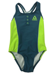 Reebok Toddler Girls Green & Blue 1pc Athletic Fit Racer Back Swimming Suit