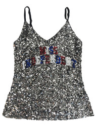 Womens (Junior's) Silver Sequin Patriotic Miss Independent Tank Top Shirt