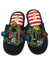 Dearfoams Womens Black Get Lit Christmas Holiday Slippers Scuffs