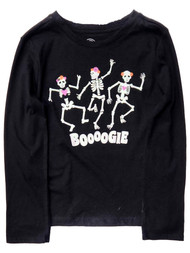 Girls Black Skeleton Boooogie Long Sleeve Halloween T-Shirt Tee Shirt