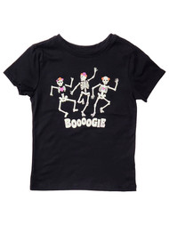 Girls Black Skeleton Boooogie Short Sleeve Halloween T-Shirt Tee Shirt