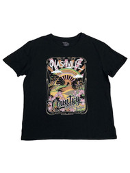 Womens Black Floral Nashville Country Music Festival T-Shirt Tee Shirt