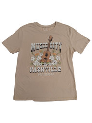 Womens Brown Floral Guitar Music City Nashville T-Shirt Tee Shirt