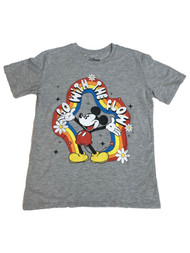 Disney Womens Jrs Gray Rainbow Mickey Mouse Floral T-Shirt Tee Shirt