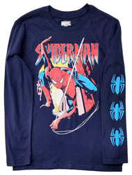 Marvel Boys Navy Blue Long Sleeved Spider-Man T-Shirt Tee Shirt