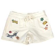 Tom & Jerry Womens (Jrs) Beige Cat & Mouse Athletic Fit Knit Shorts