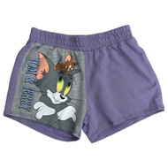 Tom & Jerry Womens (Jrs) Purple Cat & Mouse Athletic Fit Knit Shorts