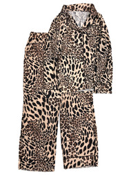 Sofia Intimates Womens Silky Brown Leopard Print Pajamas Sleep Set