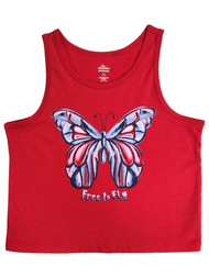 Girls Red, White & Blue Patriotic Butterfly Tank Top Sleeveless Shirt
