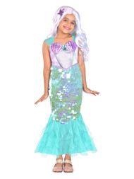 Girls Purple & Green Large Sequin Mystic Mermaid Costume Dress S 6/6X