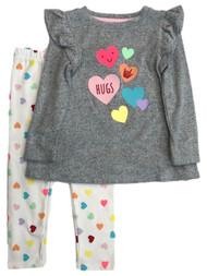 Toddler Girls Colorful Gray Hugs & Hearts Valentines Day Outfit Pants & Top