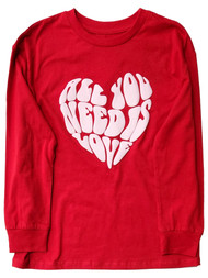 Girls Red Puffy Heart "All You Need Is Love" Valentines Day Tee T-Shirt