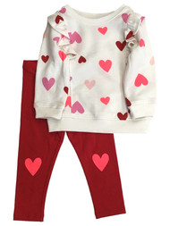 Infant Girls White & Red Heart Valentines Day Outfit Pants & Sweatshirt Set