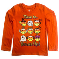 Girls Orange Long Sleeve Emoji Time To Dress Up Halloween T-Shirt