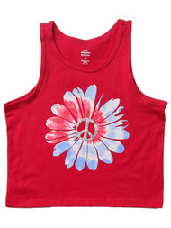 Girls Red, White & Blue Patriotic Peace Flower Tank Top Sleeveless Shirt