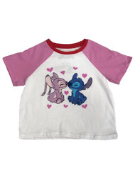 Disney Girls Short Pink Heart Lilo & Stitch Valentines T-Shirt Tee Shirt