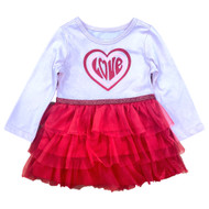 Infant Toddler Girls Long Sleeve Pink Heart Love Tutu Valentines Dress