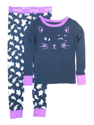 Cat & Jack Girls Black Purple Kitty Ghost Halloween Pajamas Sleep Set 4